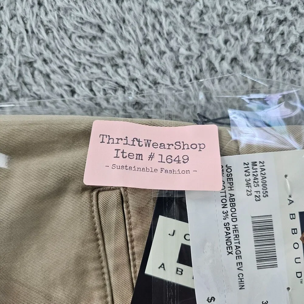 Joseph Abboud Pants 34x33 Khaki Beige Chino Comfort Stretch Preppy Casual NWT